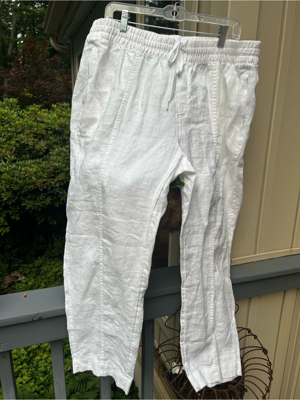 Athleta Ladies White Linen Drawstring  Pants   Xl